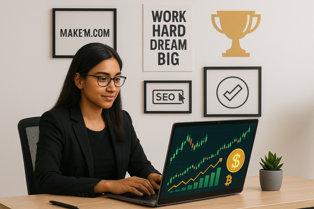 Inside Make1M.com: The Millionaire Life Unveiled A focused entrepreneur using Make1M.com for millionaire insights.