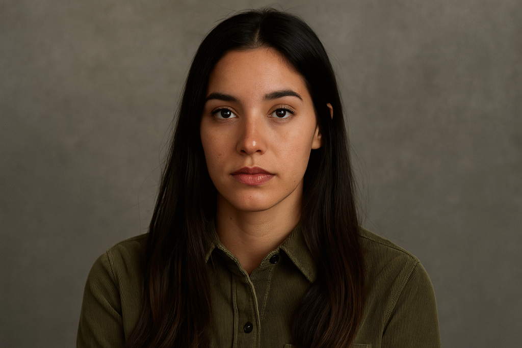 Close-up portrait of a mysterious young woman with neutral expression