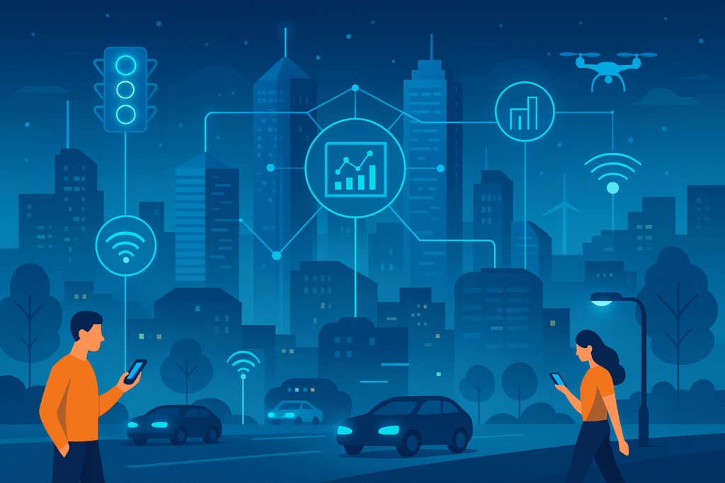 Smart city technology interface by Simpcitt showing connected services