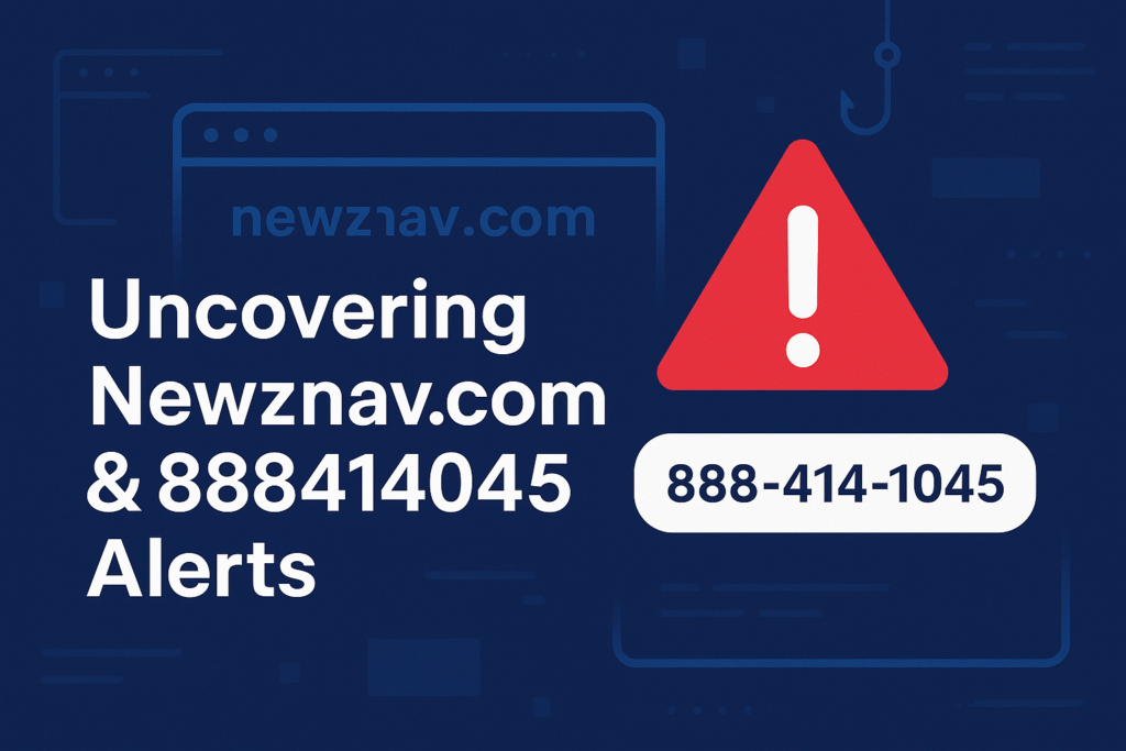 Uncovering Newznav.com & 8884141045 Alerts Warning graphic showing Newznav.com and scam number 8884141045